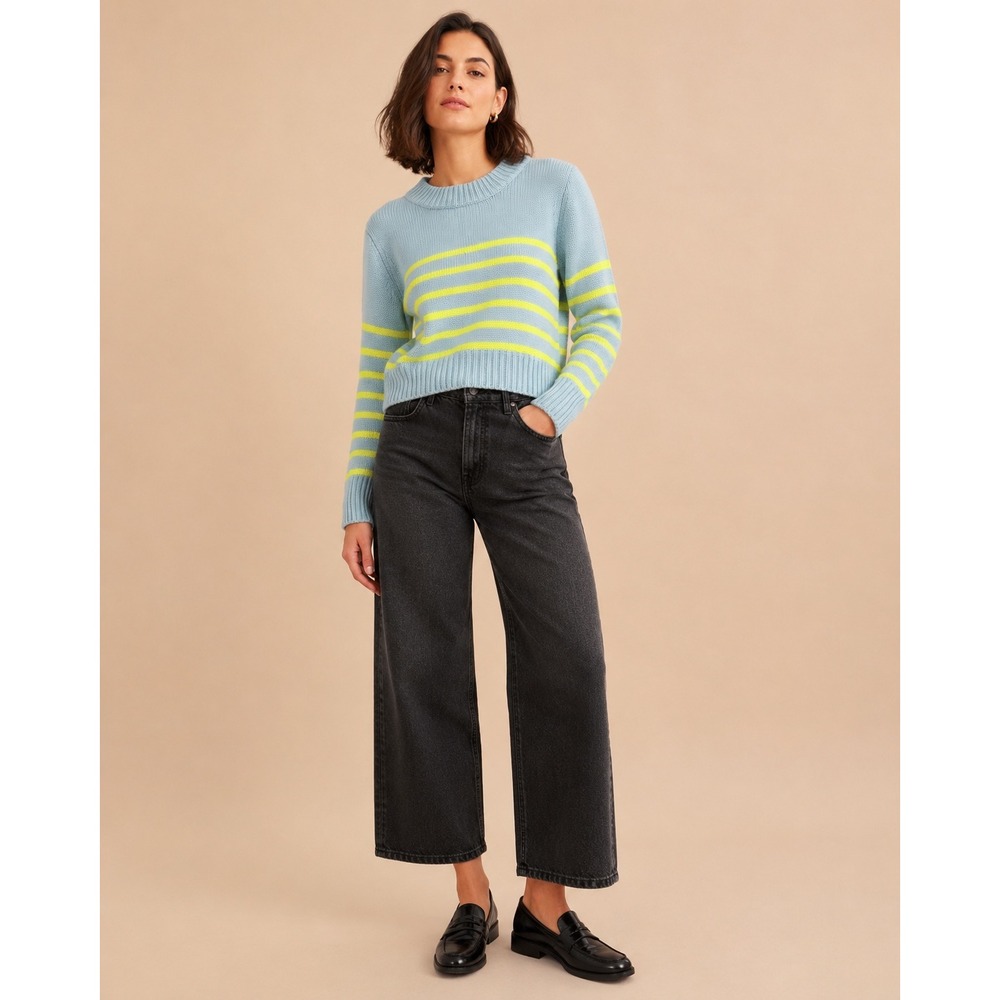 La Ligne Mini Marin Sweater S Blue Neon Stripe Cashmere Wool Cropped Preppy